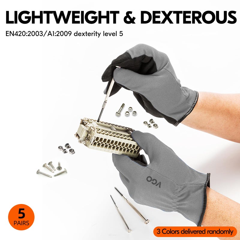 Vgo... 5-Pairs High Dexterous Safety Work Gloves For Men Women,Breathable,Light Duty Gloves,Excellent Grip,Multipurpose,Value Pack (L, 5 Colors, AL8736) - Image 4